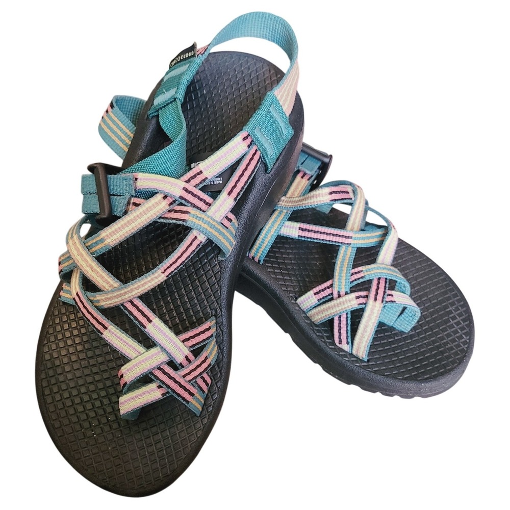 Chaco Z/2 Cloud Womens 5 Teal Pink Strappy Toe Loop Hiking Sandals NWOB Outdoors